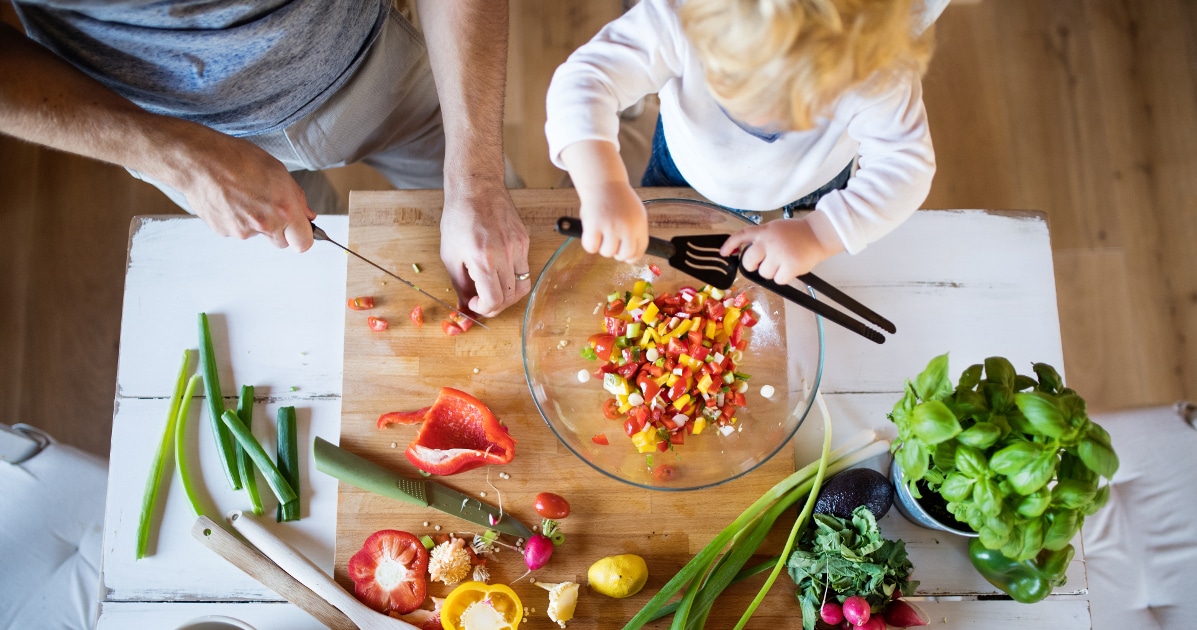 Family cooking at home.